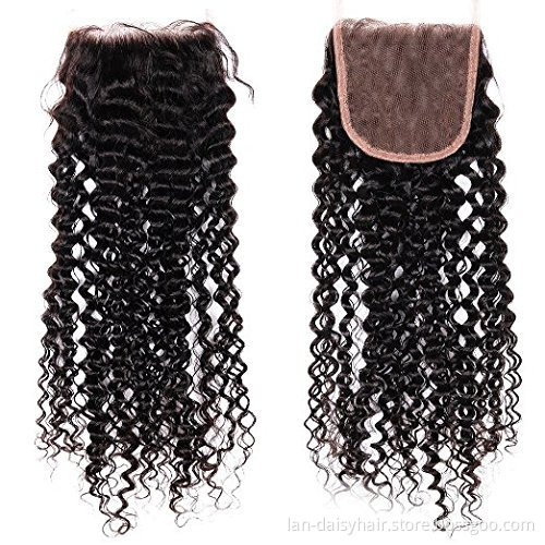 Human Hair Extensions Mongolian Kinky Curly 4x4 Lace Closure Free/Middle/Three Part 8-14 Inch Remy  Natural Color In Wholesale